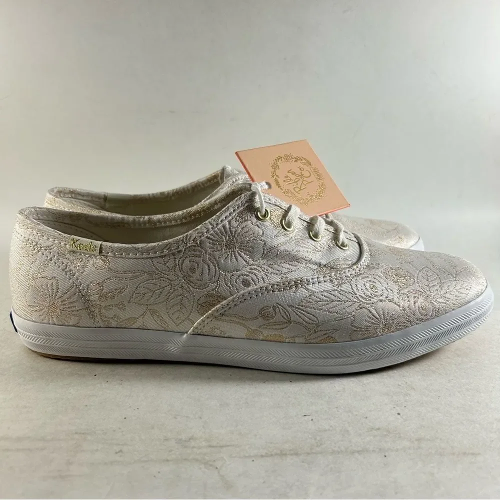 Keds X Rifle Paper Co Champion Women’s Shoes Sneakers White Gold Size 9.5 Wide - Picture 1 of 8